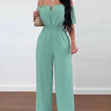 Summer Elegant Off Shoulder Women's Jumpsuit 2024 Fashion Trend Casual Short Sleeve Wide Leg Pants Jumpsuits for Women Overalls 6