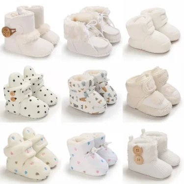 Baby Autumn Winter Boots Baby Girl Boys Winter Warm Shoes Solid Fashion Toddler Fuzzy Balls First Walkers Kid Shoes 0-18M 1