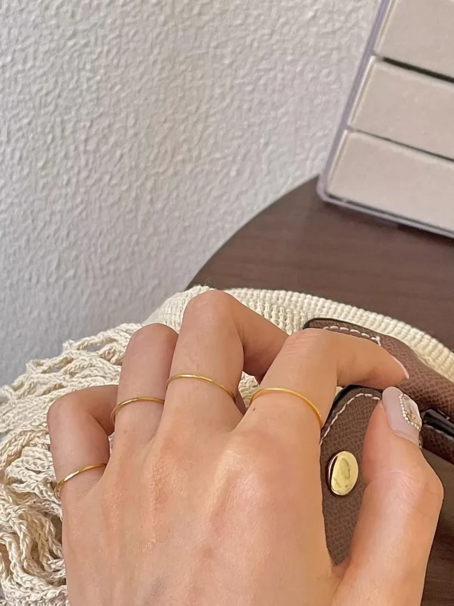 Peri'sbox 0.5mm Extremely Thin Stainless Steel Anti-Tarnish Rings for Women Fashion Simple 18K Pvd Gold Plated Ring Office Style 2