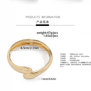 DIEZI Hip Hop Pearl Wide Cuff Bangles Punk Fashion Gold Silver Color Geometric Spring Bangles For Women Bracelet Men Jewelry 4