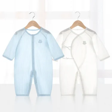 Baby Thin Summer Jumpsuit Clothes Short Sleeve Romper Boy Newborn Solid Girl Sleep Gown Infant Organic Cotton Rompers 1