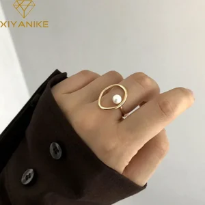 XIYANIKE Silver Color Vintage Pearl Rings for Elegant Women Creative Geometric Party Accessories 2020 Fine Jewelry Gifts 1