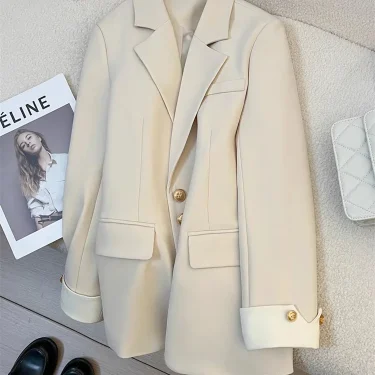 Women Long Sleeve Office Lady Blazers Autumn Winter Solid Casual Single Breasted Chic Notched Blazer Ladies Jackets Clothes 2