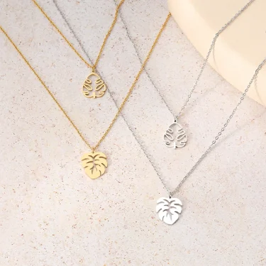Stainless Steel Necklaces Tropical Plant Classic Big Leaves Pendant Sweater Chain Fashion Necklace For Women Jewelry Friend Gift 5
