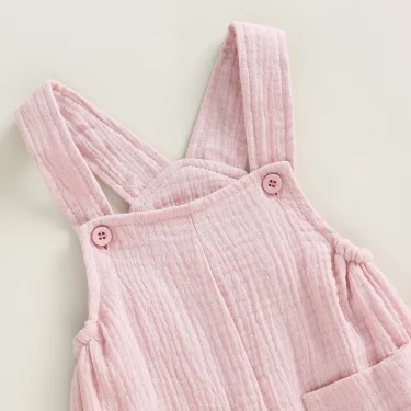 pudcoco Baby Summer Suspenders Jumpsuit Solid Color Sleeveless Romper with Pockets for Newborn Infant Boy Girls 5
