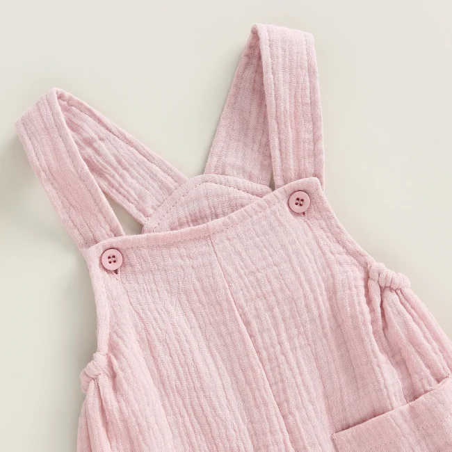 pudcoco Baby Summer Suspenders Jumpsuit Solid Color Sleeveless Romper with Pockets for Newborn Infant Boy Girls 5