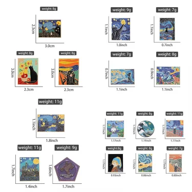 Fun Van Gogh Oil Painting Enamel Pins Custom Starry Night Scream No-face Man Wave Brooch Lapel Badge Art Jewelry 2