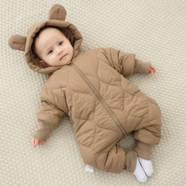 Baby jumpsuit autumn and winter girls pure cotton thickened newborn romper thickened long sleeved boys baby clothes 3