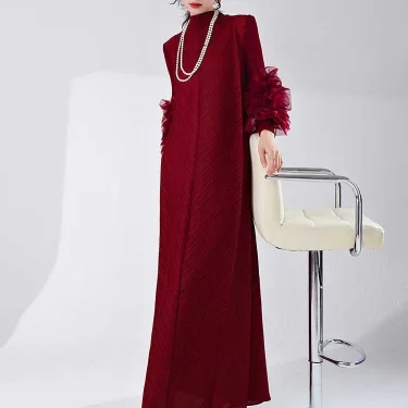 LANMREM Long Pleated Dress With Ruffles Sleeves Loose Solid Color Stitching Female Party Clothing Summer New Clothes 2DA5900 6