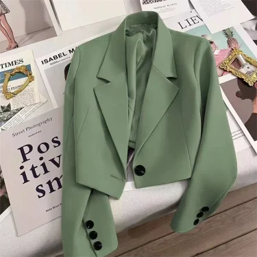 Women's Spring and Fall New Fashion Loose Solid Color Short Suit Jacket, High Design Sense Single-button Commuter Suit Jacket 1