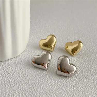 LATS Gold Color Smooth Surface Love Heart Shaped Stud Earrings Women Minimalist Fashion Girl Wedding Bridal Jewelry 3