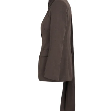 EAM Coffee Irregular Scarf Elegant Blazer Women New Lapel Long Sleeve Loose Fit Jacket Fashion Tide Spring Autumn 1DZ0018 3