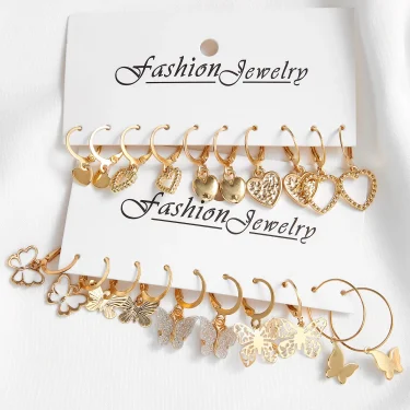 Gold Color Butterfly Love Hoop Earrings Set New Creative Simple Heart Hollow Dangle Earring for Women Fashion Trendy Jewelry 4
