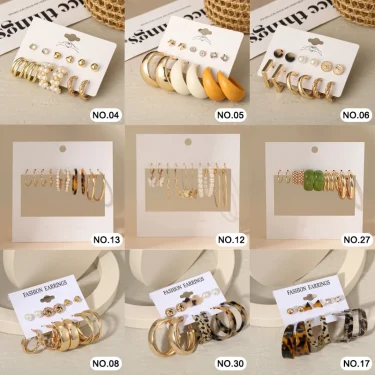 Trendy Exquisite Pearl Metal Earrings Set For Women Geometric Circle Dangle Drop Earrings Acrylic Set of Earrings Jewelry 3