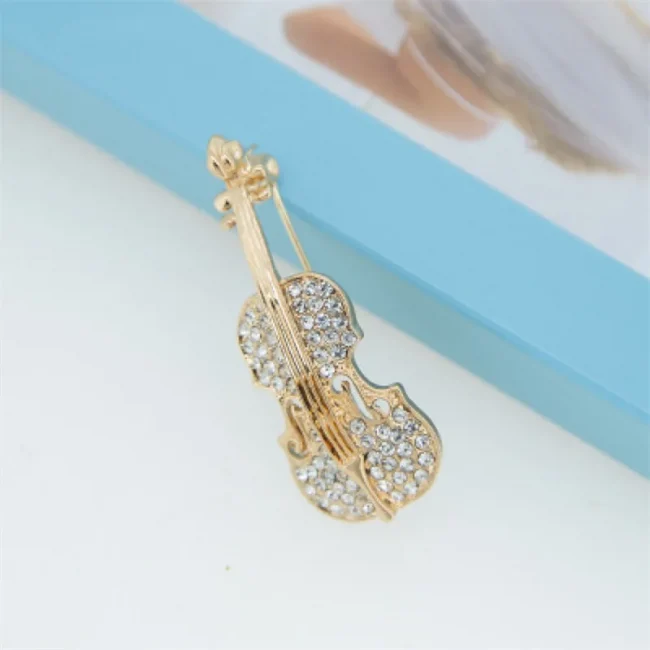 Exquisite Rhinestone Violin Cello Brooches Crystal Musical Instruments Brooch Pins For Women Unisex Clothing Backpack Jewelry 3