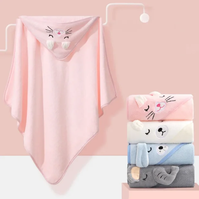 Hooded Swaddle Wrap Cartoon Baby Bath Towels Soft Newborn Towel Blanket Cute Toddler Bathrobe Warm Sleeping Bed Set Boys Girls 3