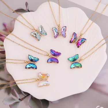 Female Bling Gradient Butterfly Pendant Necklace For Women 2023 Trending Gold Color O-Chain Y2K Sweet Choker Necklace Party Gift 2