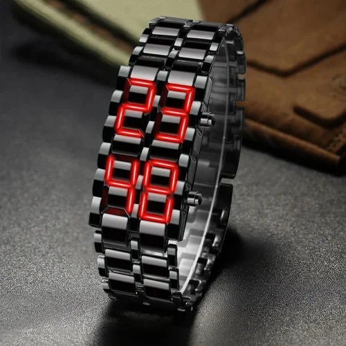 Fashion Mens Digital Lava Wrist Watch Men Black Full Metal Red Blue LED Display Watches Gifts for Male Boy Sport Creative Clock 1