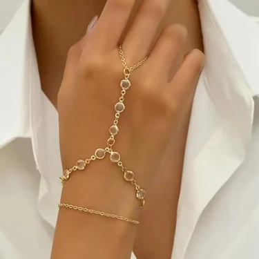 Fashion Multilayer Bracelet Ring Crystal Luxury Finger Bracelet Hot Seles Women Wed Bridal Jewelry Finger Chain Couple Bracelet 4