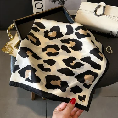 2025 New Leopard Print Square Scarf Women's Imitation Silk Scarf Casual Versatile Decoration Small Neck Scarf 70CMx70CM 5
