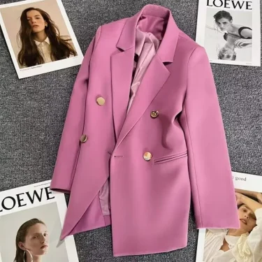 Solid Casual Coat Metal Buckle Small Suit Jacket Women Clothing Summer Double Breasted Office Lady Elegant Blazers Thin Autumn 2