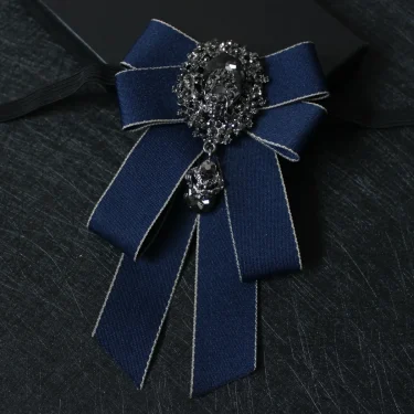 Retro Handmade Ribbon Bow Tie Brooch Rhinestones Crystal Necktie Men's Suit Shirt Collar Pin Luxulry Webbing Jewelry Accessories 4