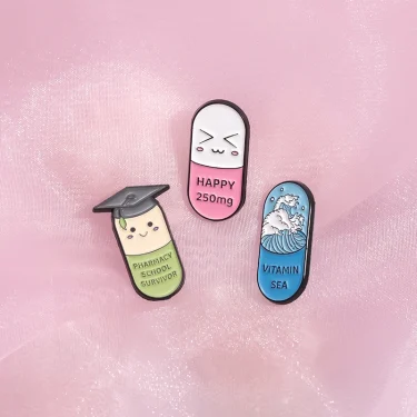 Happy Capsule Pill Enamel Pin Vitamin Sea Pharmacy School Survivor Pharmacist Brooch Badge Jewelry Gift For Medical Student 3