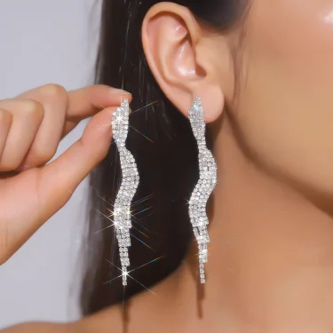 FYUAN Fashion Long Tassel Crystal Drop Earrings for Women Silver Color Rhinestone Dangle Earring Wedding Party Jewelry 4