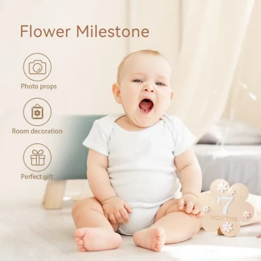 1Set Wooden Baby Month Milestone Card Flower Shape Record Card Newborn Birthday Gift Souvenir Baby Photo Photography Accessories 5