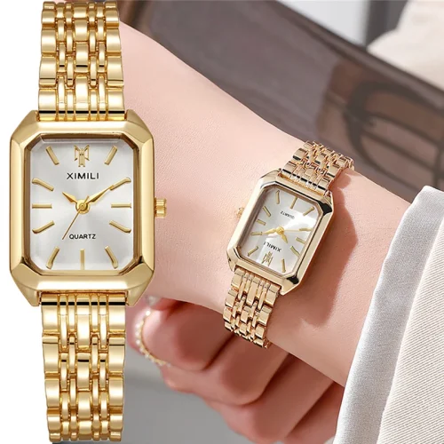 Women's Fashion Square Watches Gold Alloy Strap 2024 Luxury Ladies Quartz Wristwatches Qualities Female Roman Scale Clock 1