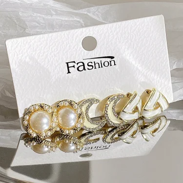 LATS Bow Fishtail Pearl Moon Earrings for Women Popular Gold Color Crystal Earrings Set Fashion Jewelry Accessories Gifts 3