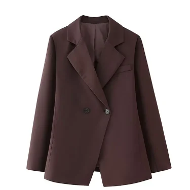 TRAFZA 2025 Female Coats Solid Brown Turn-Down Collar Long Sleeves Pockets 2 Buttons Blazers Autumn Woman's Clothing Vintage 3