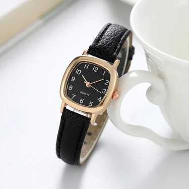 Women's Watch Fashion Square Small Arabic Quartz Watches Leather Band Wristwatches 1