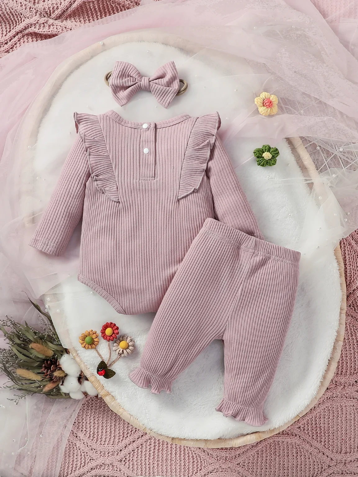 Baby Girls Full Sleeve Floral Pantsuit For Spring/Autumn Daily New Style Bobyset+Headband 2