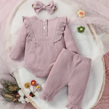 Baby Girls Full Sleeve Floral Pantsuit For Spring/Autumn Daily New Style Bobyset+Headband 2