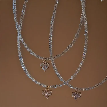 Fashion Vintage Sexy Zircon Heart Pendant Necklace For Women Female Boho Geometric Baroque Transparent Crystal Chain Jewelry 3