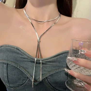 Fashion Metal Long Snake Bone Chain Necklace for Women Hip Hop Silver Color Pull Sweater Chain Necklace Jewelry 2025 New 2