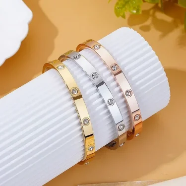 LATS Non-fading Stainless Steel Cubic Zirconia Bracelet for Women Men Couple Holiday Gift Party Everyday Fashion Jewelry 1