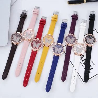 Butterfly Diamond Dial Design Women Quartz Watches Fashion Casual Ladies Wristwatches Simple Woman Leather Clock Montre Femme 4