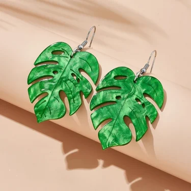 Acrylic Palm Leaf Design Drop Earrings Summer Vacation Style Monstera Dangle Earrings Fashion Jewelry 1