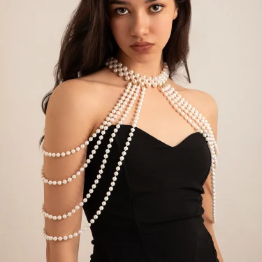 Ingemark New in 2025 Bridal Tassel Imitation Pearl Shoulder Chain Necklace for Women Elegant Shawl Wedding Jewelry Accessories 2
