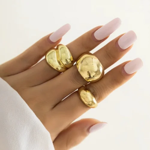 Fashion Gold Color Smooth Geometric Open Rings Set For Women Exaggerated Metal Irregular Thick Chunky Ring Trendy Jewelry Gifts 1