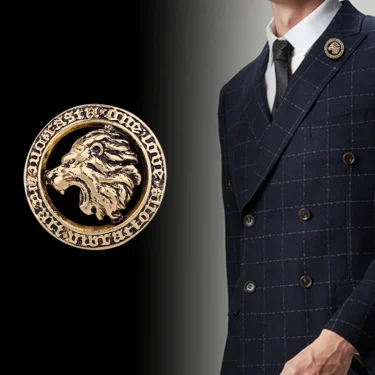 Vintage Lion Head Brooches Round Animal Lapel Pins for Men Suit Shirt Collar Badge Luxulry Jewelry Accessories Gifts 1