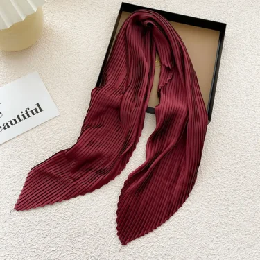 Luury Brand Silk Pleated Square Scarf Women Satin Neck Hair Tie Band Soft neckerchife Office Hijab Headband Female Foulard 6