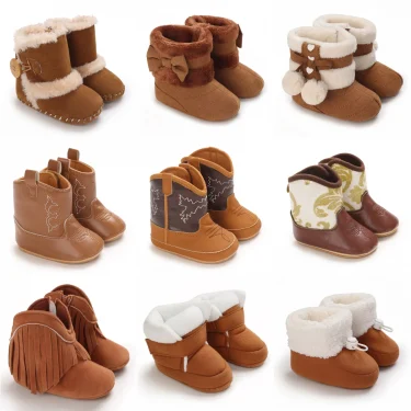 Winter thick baby snow boots fashionable brown cotton boots comfortable and non slip casual walking shoes 1