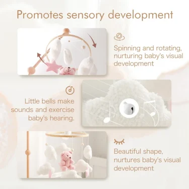 Baby Crib Mobile Rattle Toy 0-12Months Infant Soft Felt Teddy Velvet Pink Bear Bed Bell Hanging Toy Holder Bracket Crib Girl Toy 3