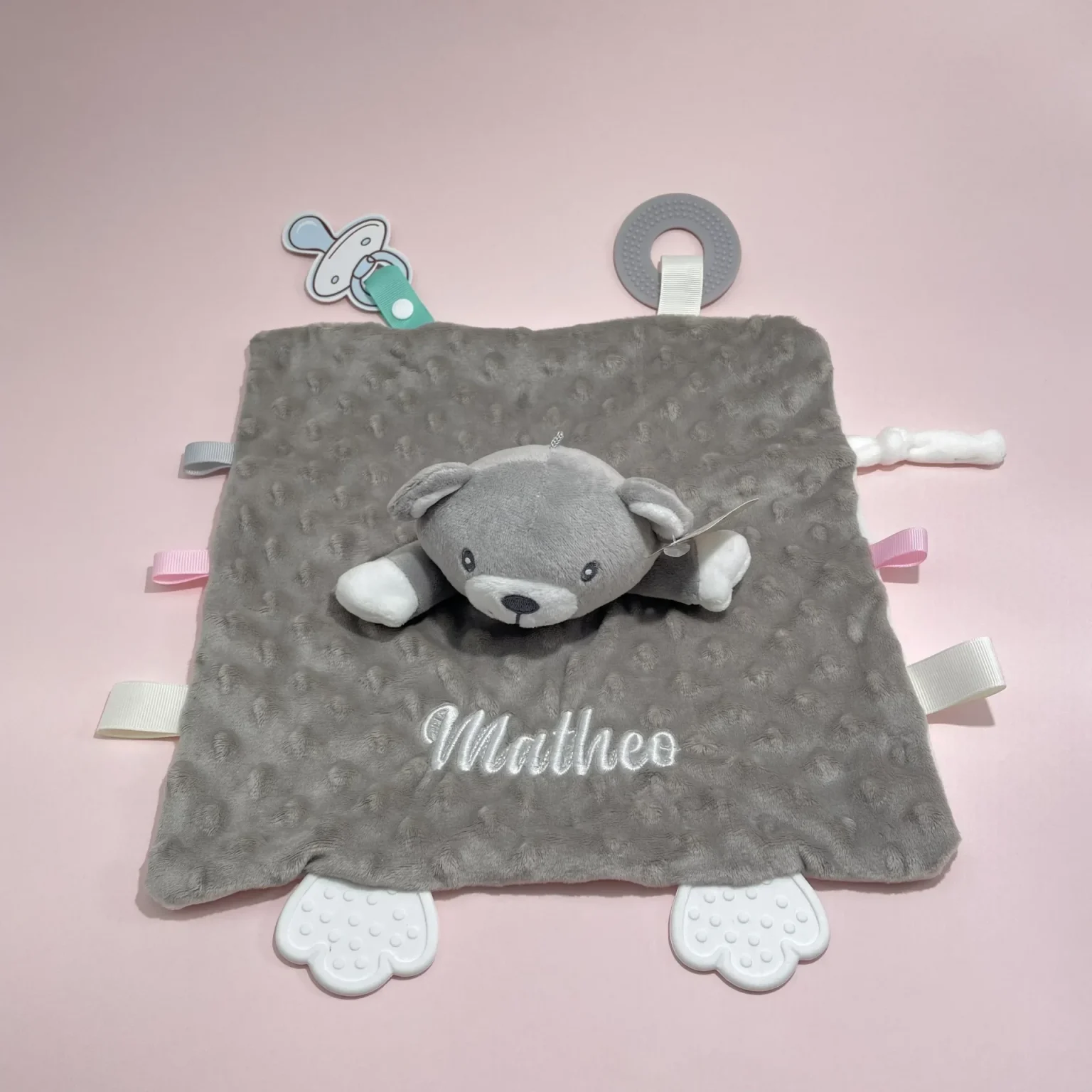 Personalized Baby Security Blanket Teether Plush Stuffed Toy Custom Blanket Comforter Bunny Elephant Soothe Appease Baby Gift 4
