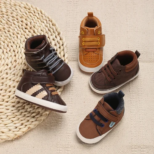 Newborn Baby Shoes Brown Themed Multicolor Boys and Girls Shoes Casual Sneakers Soft Sole Non-Slip Toddler Shoes First Walkers 1