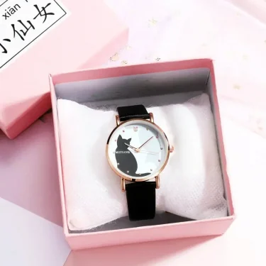 Cute Cartoon Cat Women Watch Students Korean Style Simple Belt Quartz Women Watch Leather Strap No Bracelet or Box Relogio Mujer 2