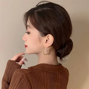 Hot Sale 925 Silver Needle Geometric Oval Hoop Earrings For Women Simple Desgin Earrings Party Wedding Jewelry eh2008 5